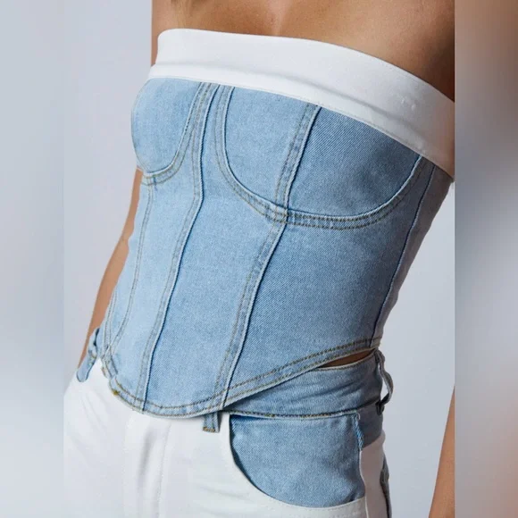 New AKIRA two piece denim and white skirt set size S - Picture 2 of 6